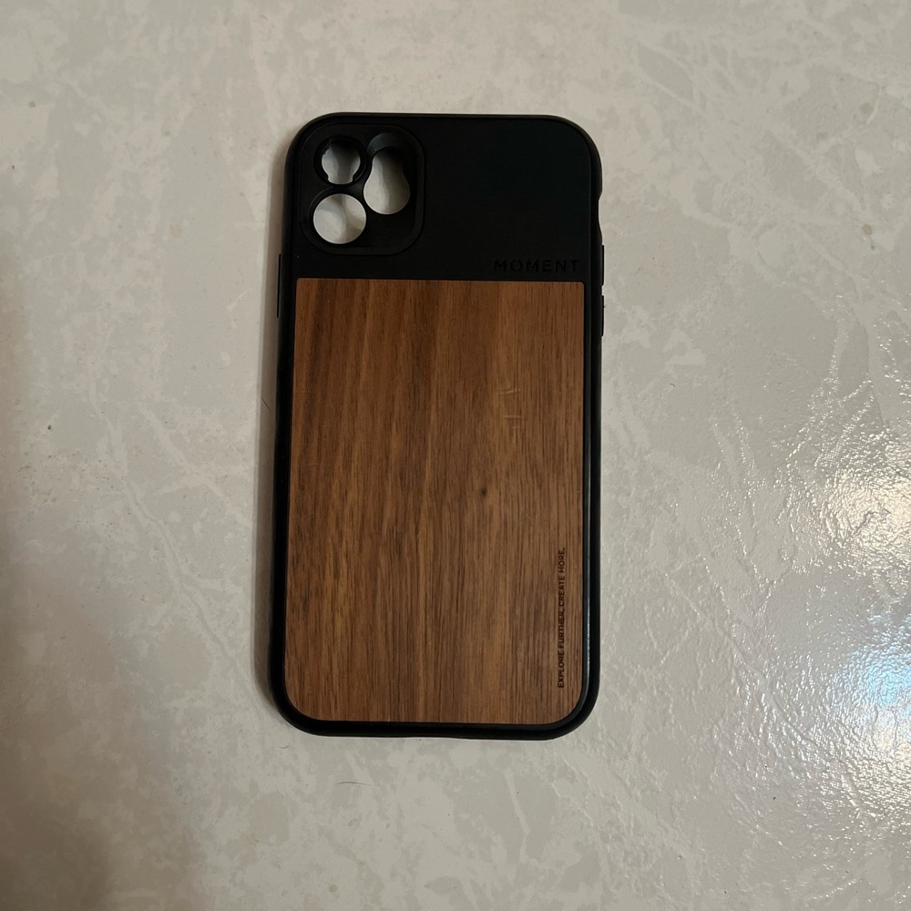 Moment Lens Compatible Black and Wood iPhone 11 Case